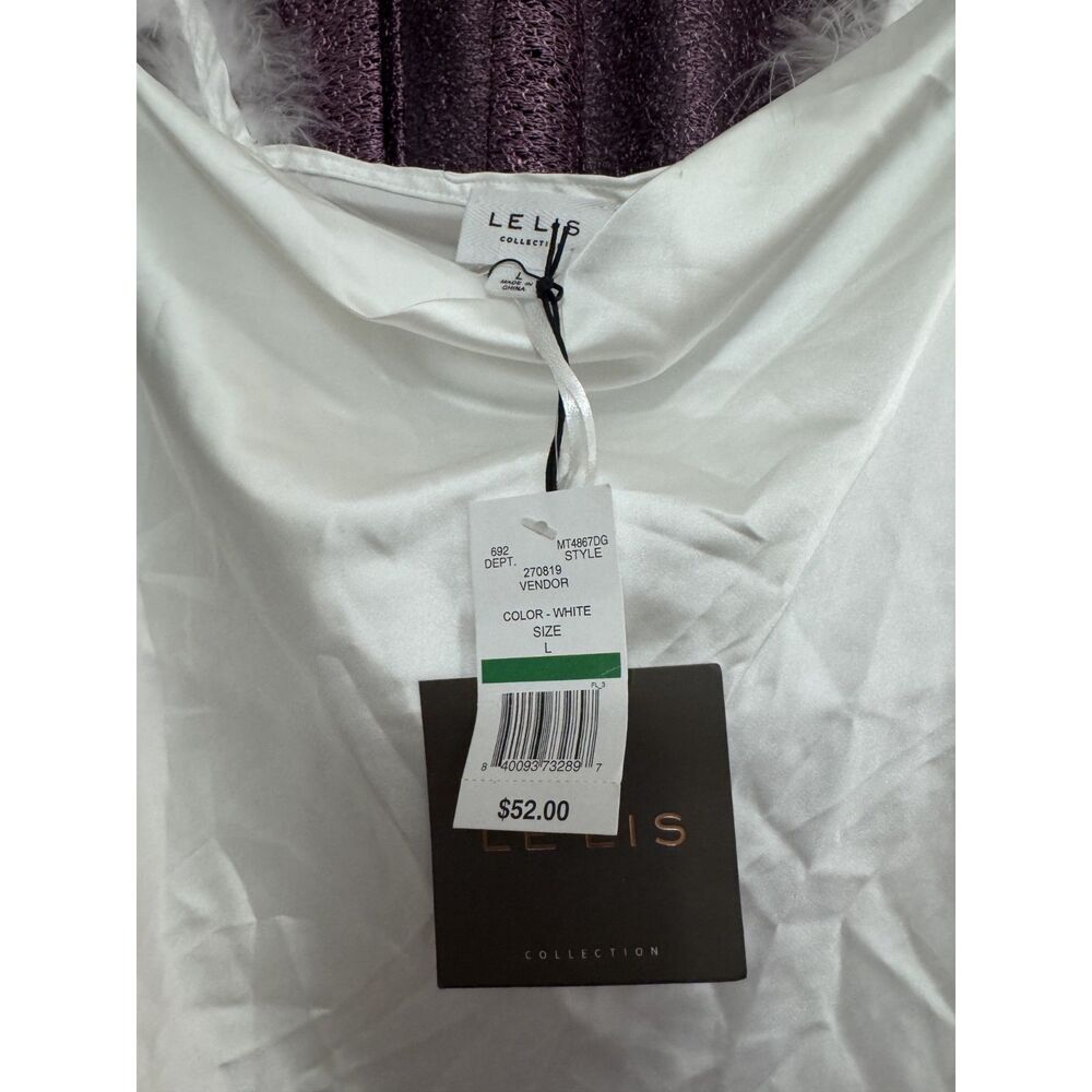 Le Lis Women's size L white satin cowl neck feather strap camisole tank top